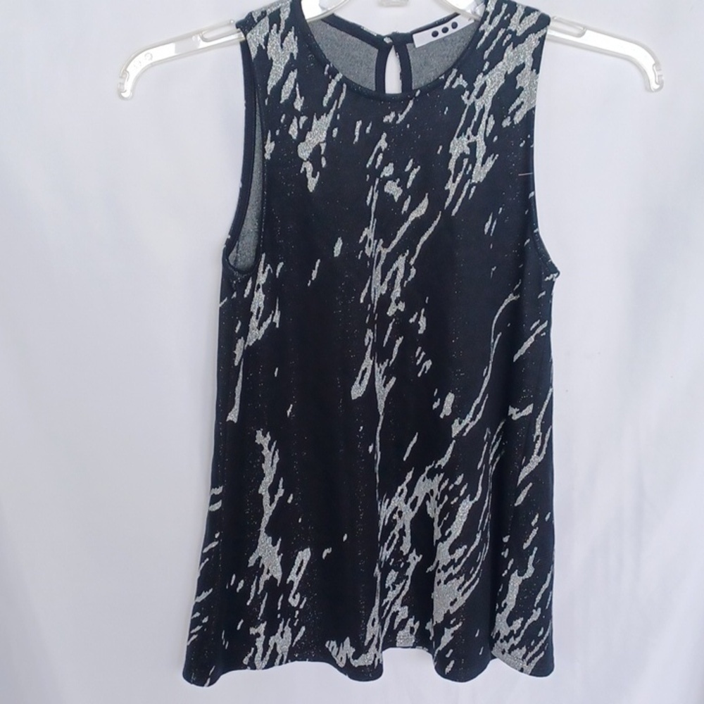 Three Dots Black and Silver Metallic tank, Strechy, XS, Like New, 15" PTP, 25" L